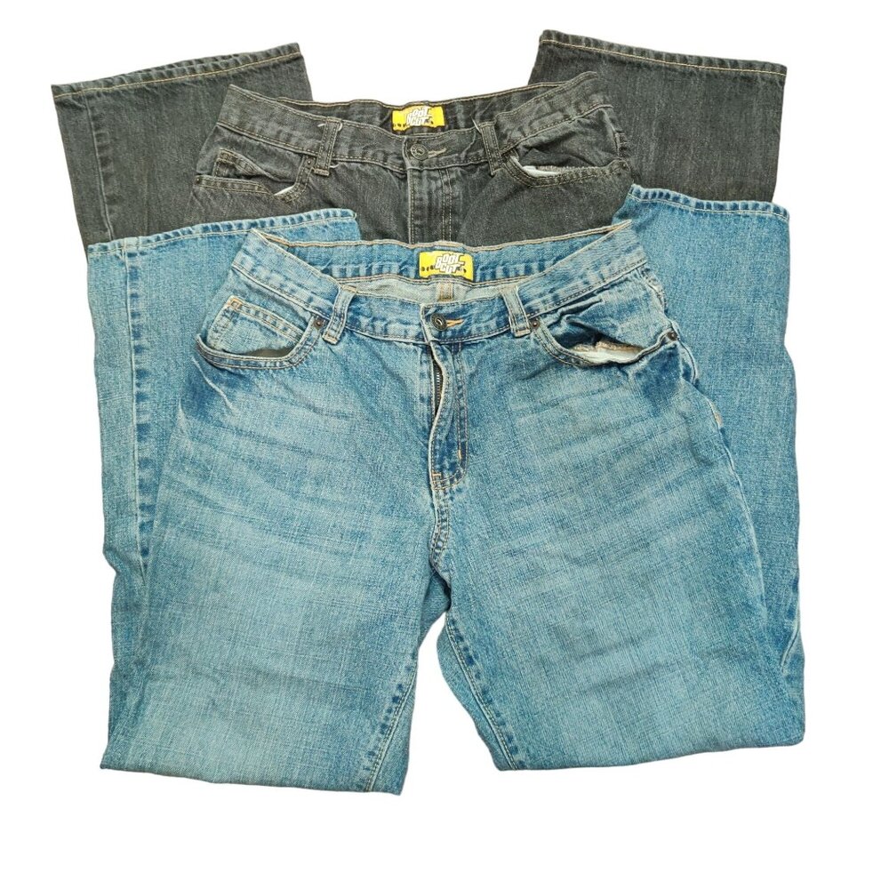 Old Navy Boys Jeans Boot Cut Elastic Waist Adjustor Blue Grey 2 Pair 14 Husky